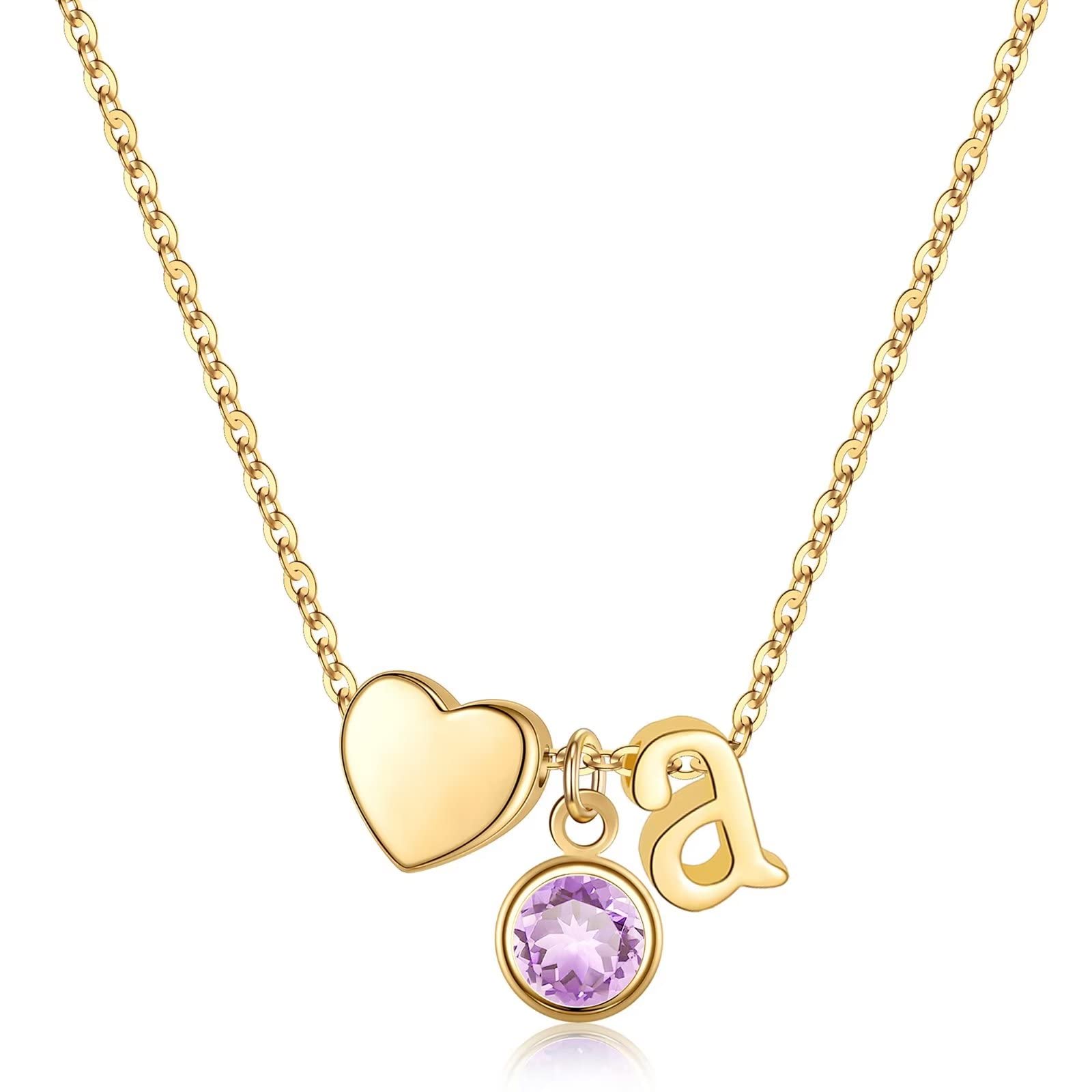 Ursilver Personalized Initial Birthstone Necklace for Women - Heart Pendant with Birthstone, Custom Name Jewelry - Perfect Birthday Gift, Anniversary Present & Everyday Wear for Her