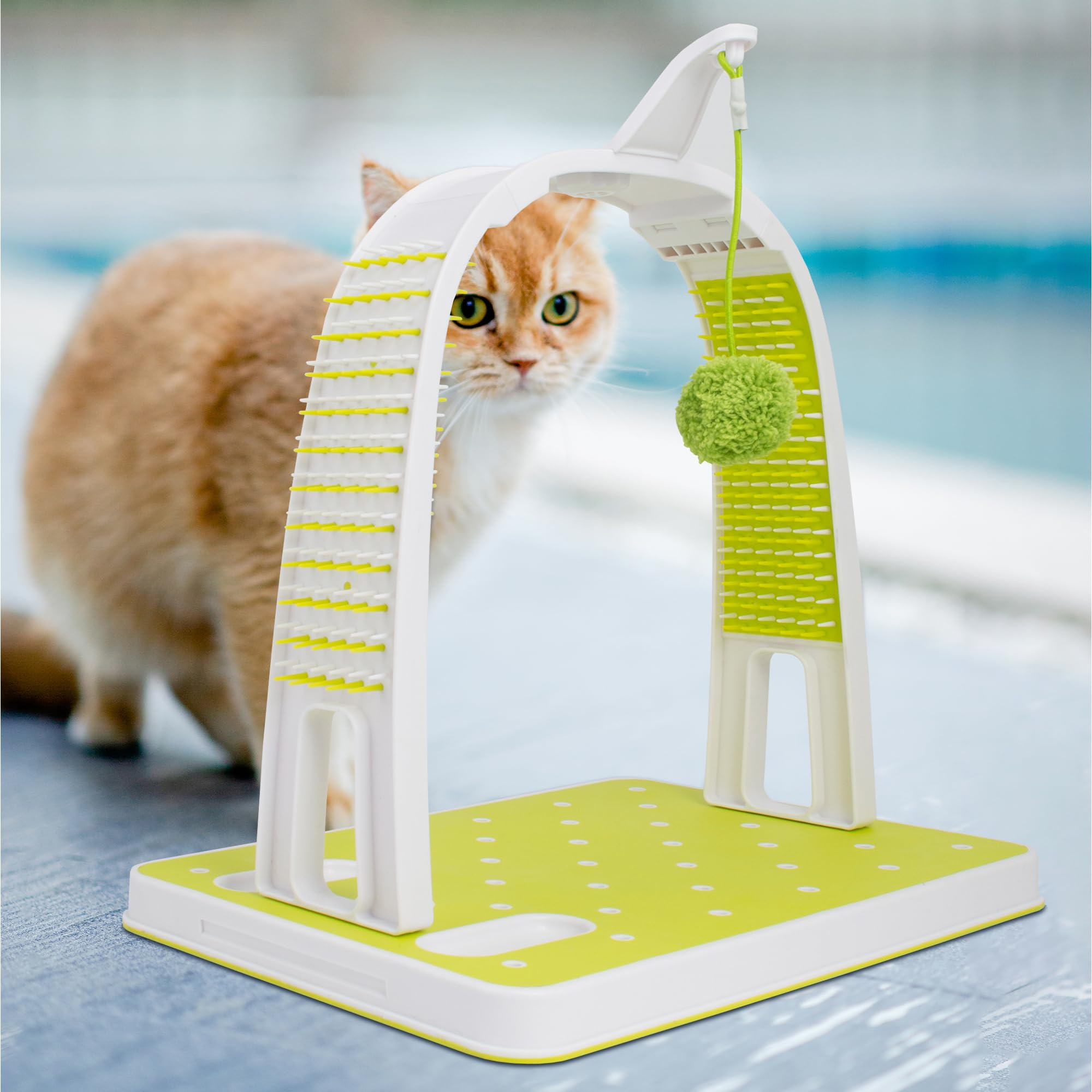 12.5 Inch Cat Arch Self Groomer - Cat Scratcher Toy & Grooming Brush for Indoor Cats - Durable Cat Rubbing Post & Back Scratcher - Perfect for Playtime, Grooming & Stress Relief at Home