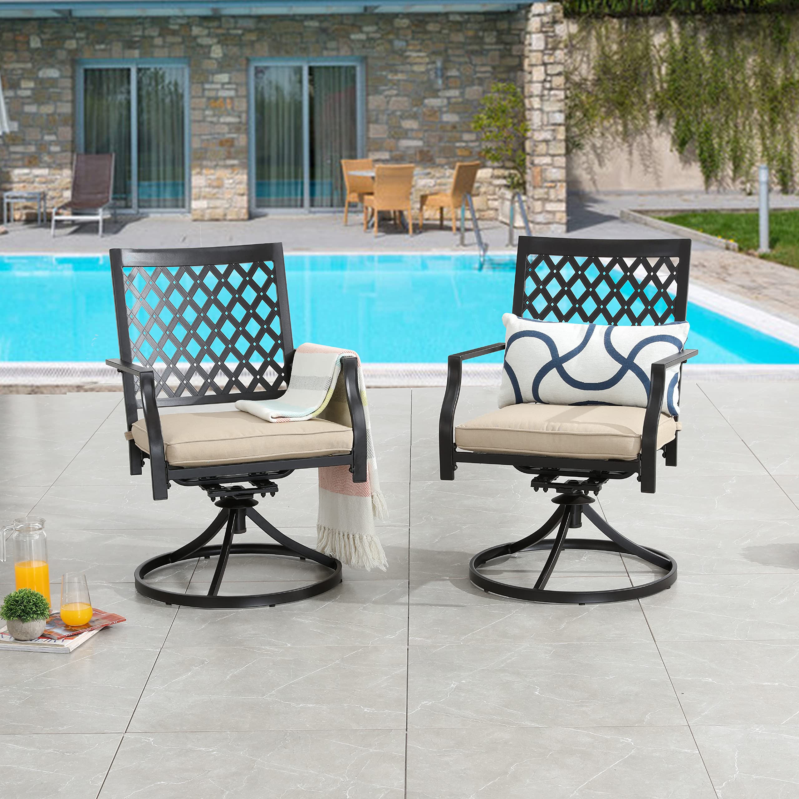 LOKATSE HOME 2-Piece Patio Swivel Dining Chair Set - Outdoor Metal Rocking Bistro Chairs with Cushions - Perfect for Garden, Deck, Poolside & Backyard Relaxation