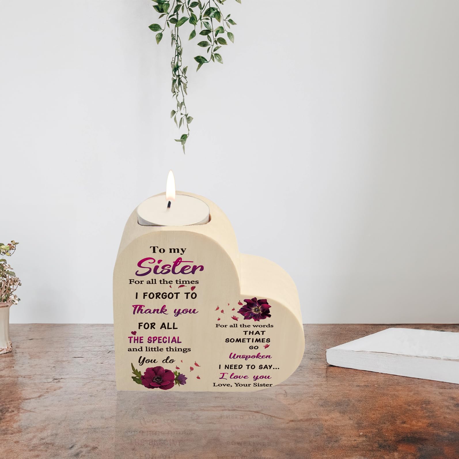 Sister Gifts - Unique Candle Holder & Heart Wooden Candlestick for Birthday, Bestie, or Best Friend - Perfect for Home Decor & Special Occasions