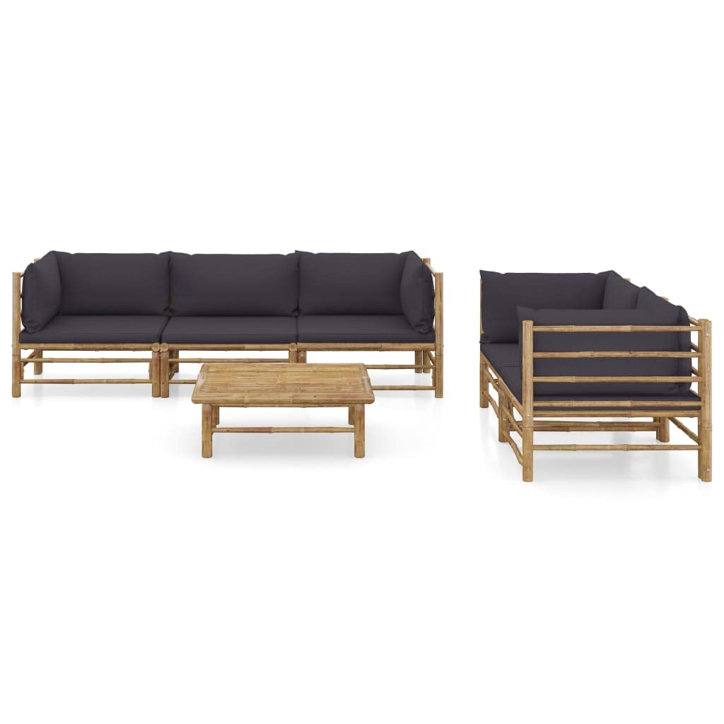 vidaXL 6-Piece Bamboo Patio Lounge Set with Dark Gray Cushions - Modular Outdoor Furniture, Easy to Clean & Washable Covers - Perfect for Backyard, Poolside & Garden Relaxation