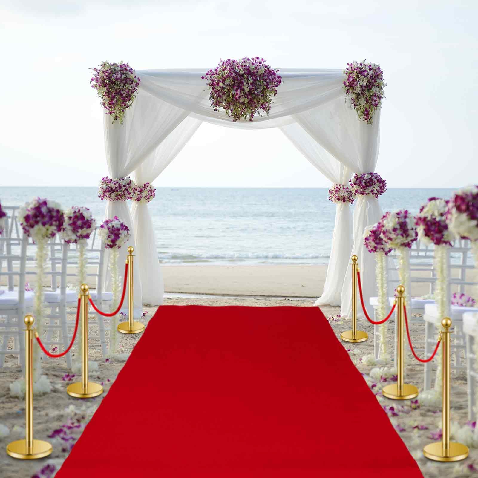 4-Pack Crowd Control Barriers with Red Carpet Runner - Stainless Steel Stanchion Posts & Velvet Rope for Weddings, Parties, Events - Perfect for Indoor/Outdoor Queue Management & VIP Area Setup