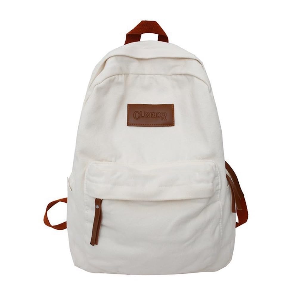 JHTPSLR Dark Academia Aesthetic Canvas Backpack - Vintage Laptop Book Bag for College, Work & Travel - Stylish Casual Daypack (White) - Perfect for School, Office & Everyday Use