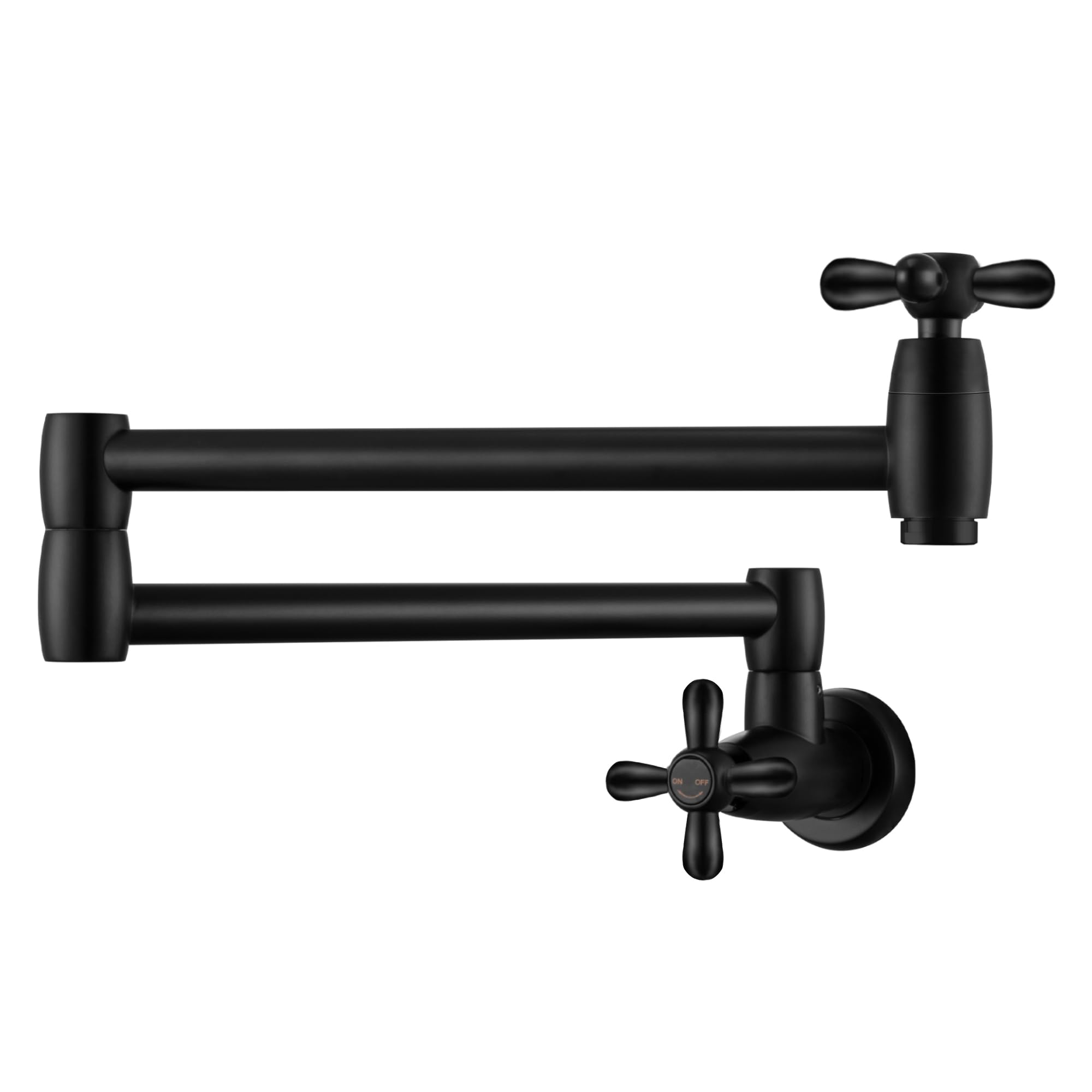 Matte Black Wall Mount Pot Filler Faucet - Brass Swing Arm with Double Joint & Extendable Design - Single Hole Installation - 2 Cross Handles for Kitchen & Stove - Perfect for Filling Large Pots While Cooking (Model P82MB)