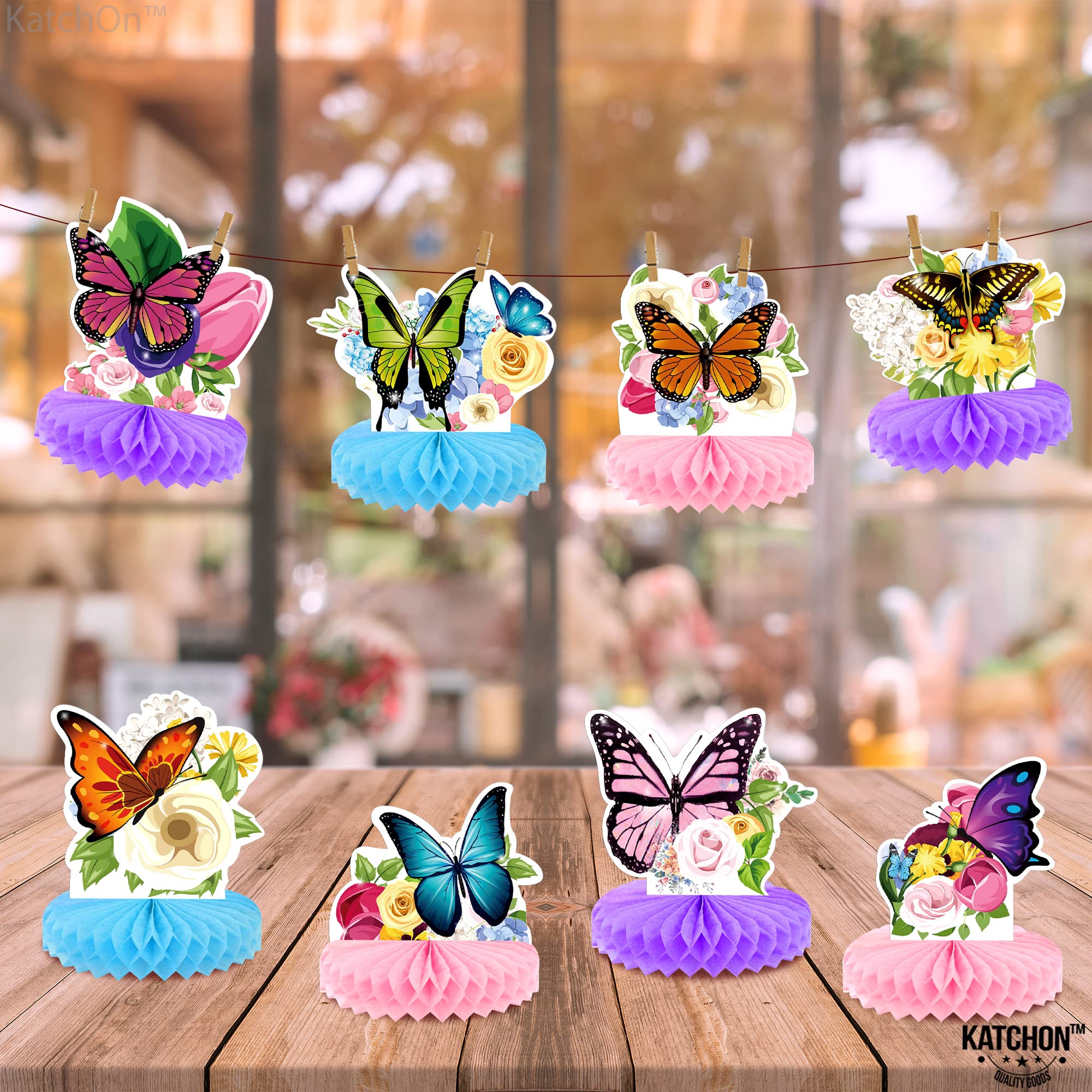KatchOn 8-Pack Large Honeycomb Butterfly Table Centerpieces - Elegant Party Decor for Birthday, Wedding, Baby Shower | Perfect for Table Decorations, Wall Hangings & Event Backdrops