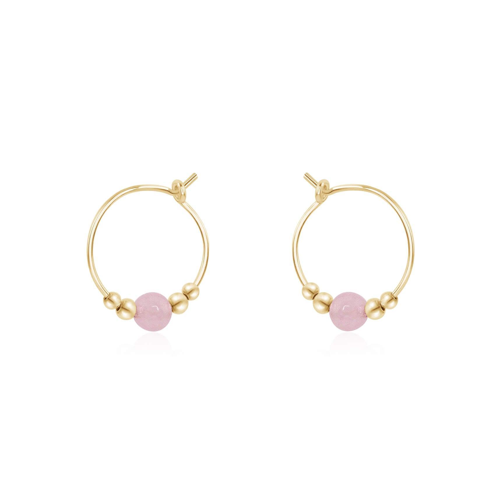 Rose Quartz Hoop Earrings for Women - Dainty Tiny Beaded Boho Jewelry - Perfect for Everyday Wear, Gifts & Spiritual Healing