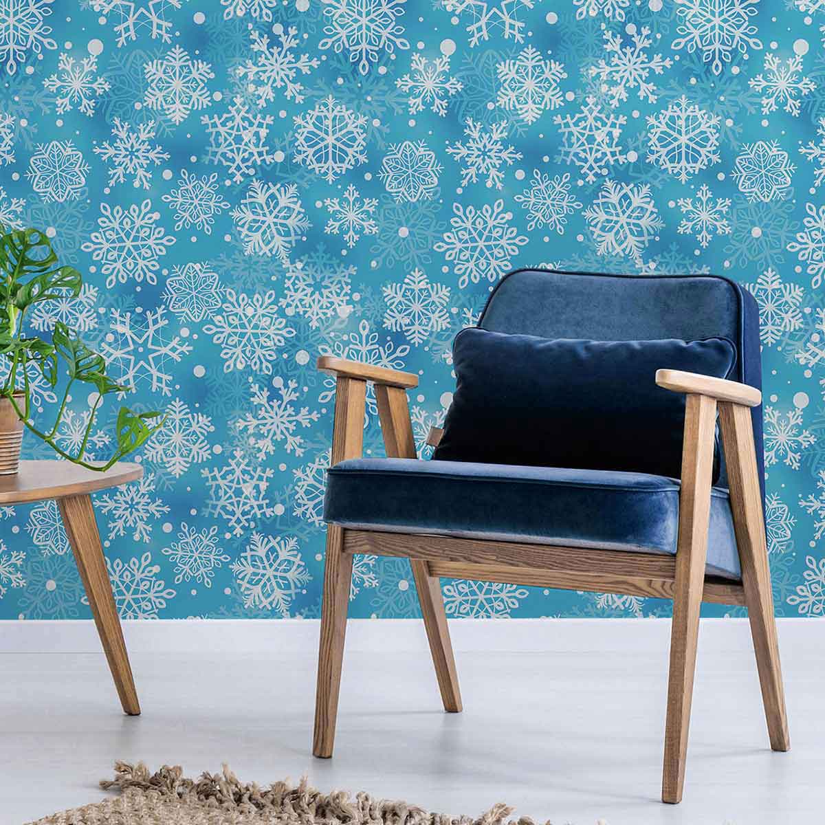 Blue Snowflake Peel and Stick Removable Wallpaper - Self-Adhesive Holiday Decoration for Bedroom, Living Room & Nursery - Easy to Apply & Remove