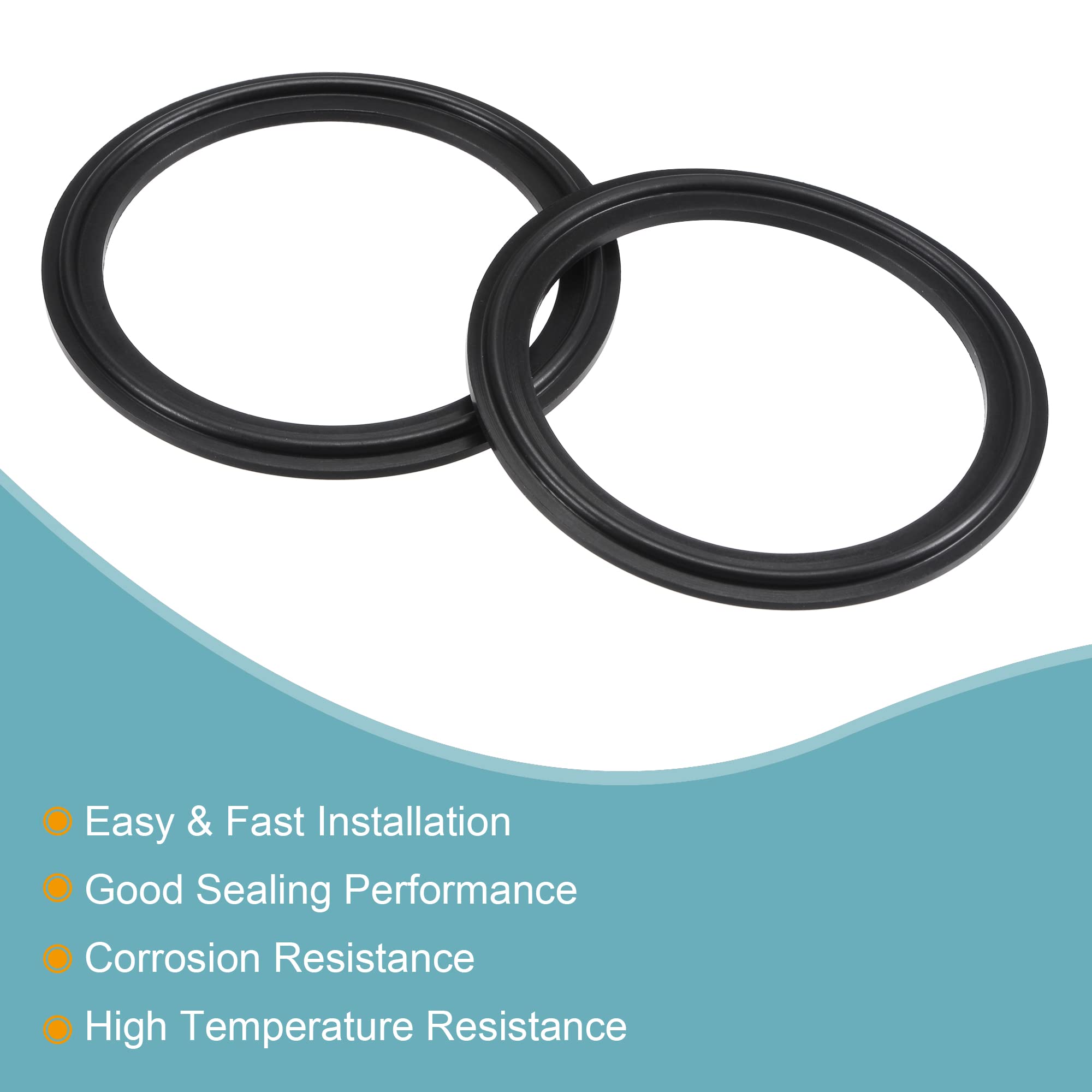 High-Performance 2.5 Inch Fluorine Rubber Gasket Flange O-Ring for Vacuum Clamps - Black (2 Pack) - Ideal for Industrial Sealing, HVAC Systems & Automotive Applications