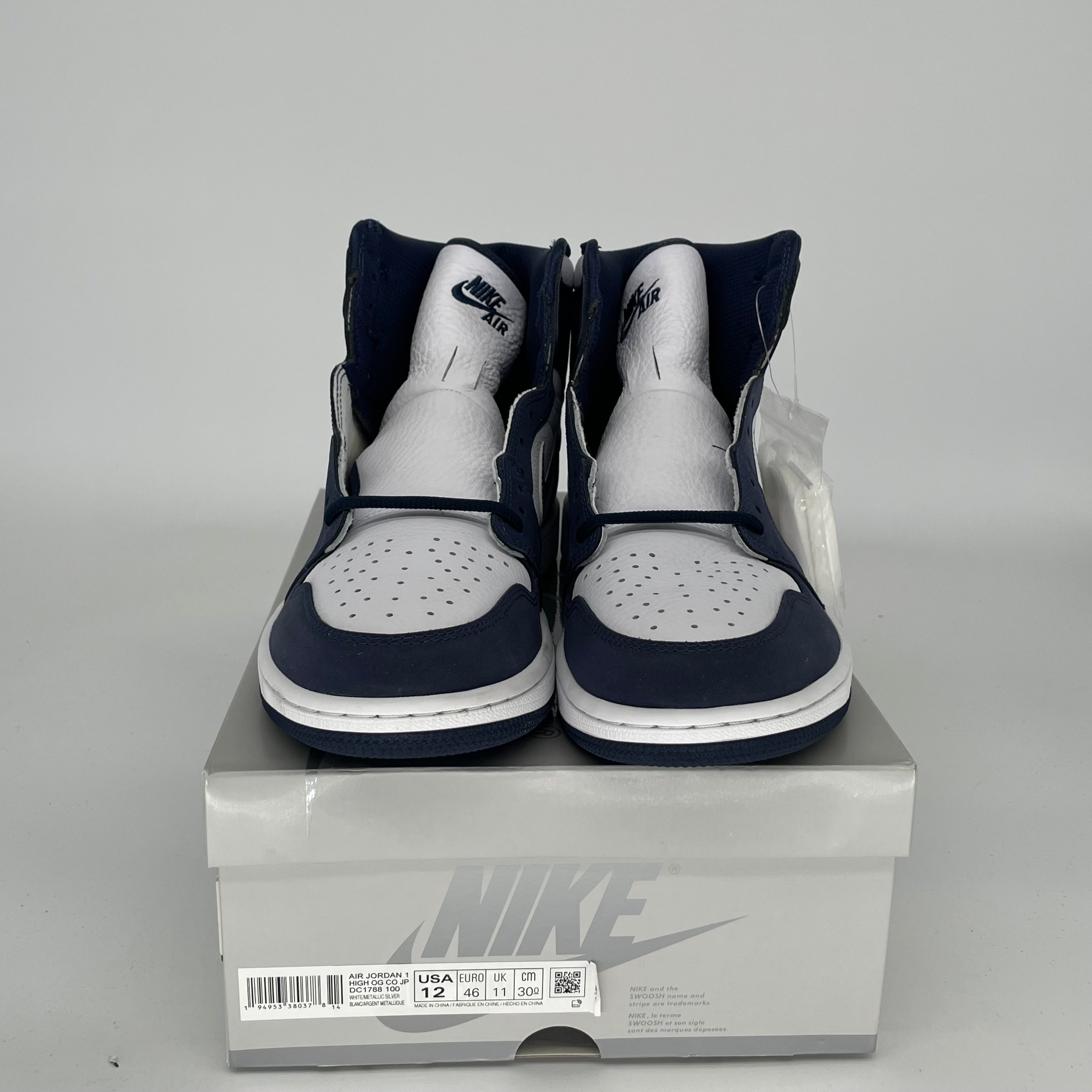 Original Air Jordan 1 CO.JP Midnight Navy Men's Basketball Shoes - Size 12 (DC1788-100) - Retro Sneakers for Streetwear & Casual Outfits