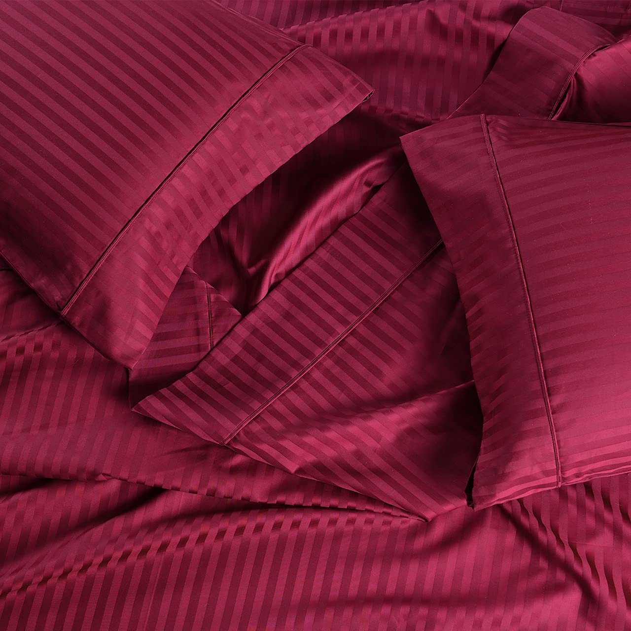 Royal Hotel Luxury 100% Cotton 600 Thread Count Stripe Bedding Sheet Set - 5PC Split Queen Size with Deep Pockets - Adjustable for Adjustable Beds - Perfect for Guest Rooms, Master Bedrooms & Vacation Homes (Taupe)