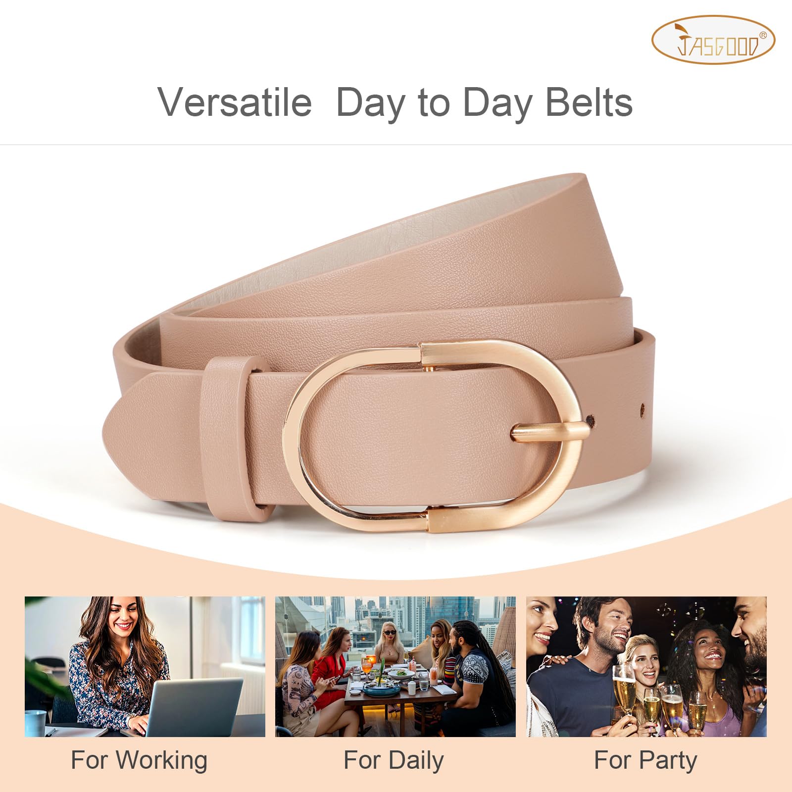 JASGOOL Women's Genuine Leather Belts for Jeans & Pants - Stylish Gold Buckle Fashion Belt for Ladies | Perfect for Casual Outfits, Office Wear & Daily Use