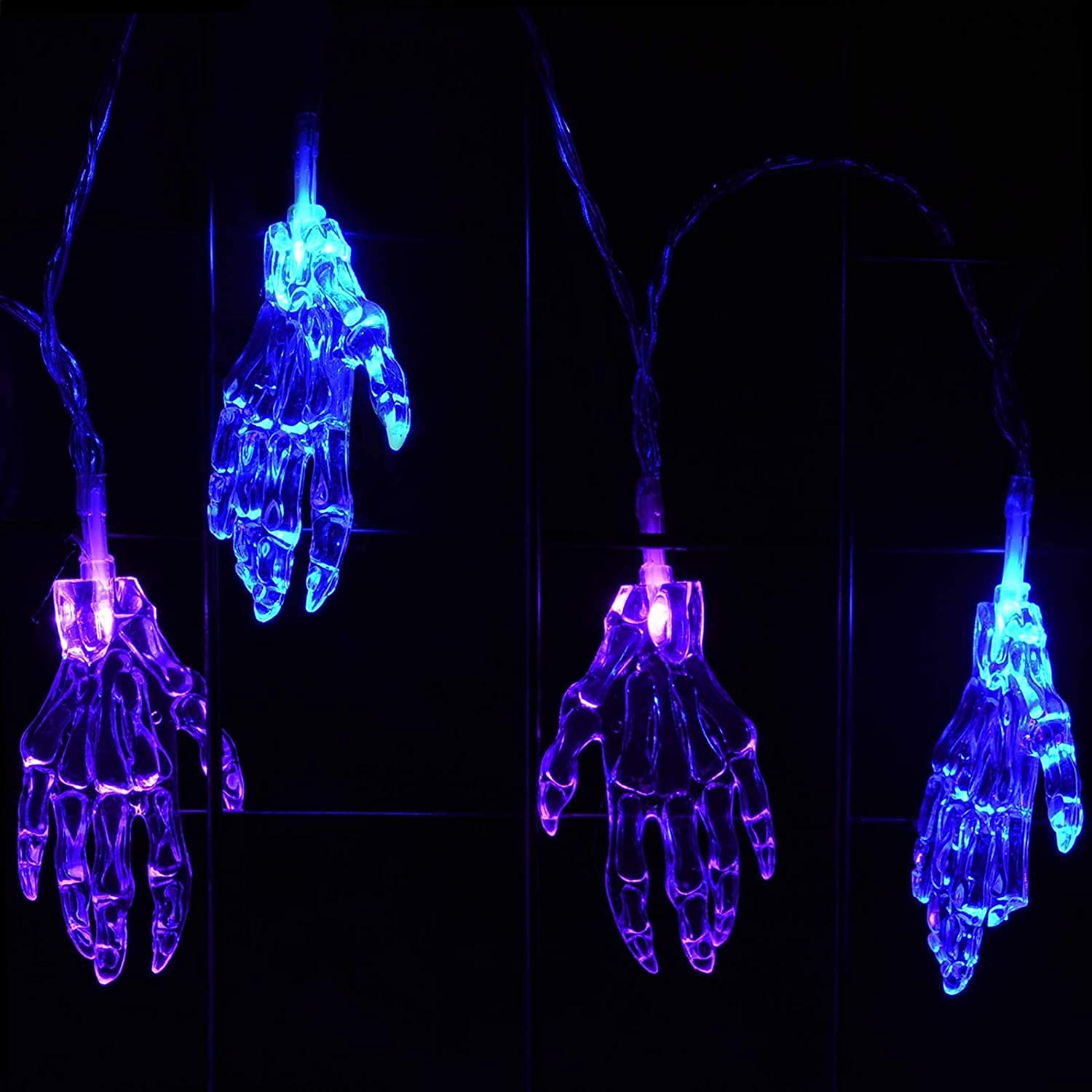 SNOMYRS 21ft 30Pcs LED Skeleton Hand String Lights - Battery Operated Halloween Decor with 8 Lighting Modes, Purple - Perfect for Halloween Party Decorations, Haunted House Props, Spooky Room Lighting & Outdoor Yard Decor
