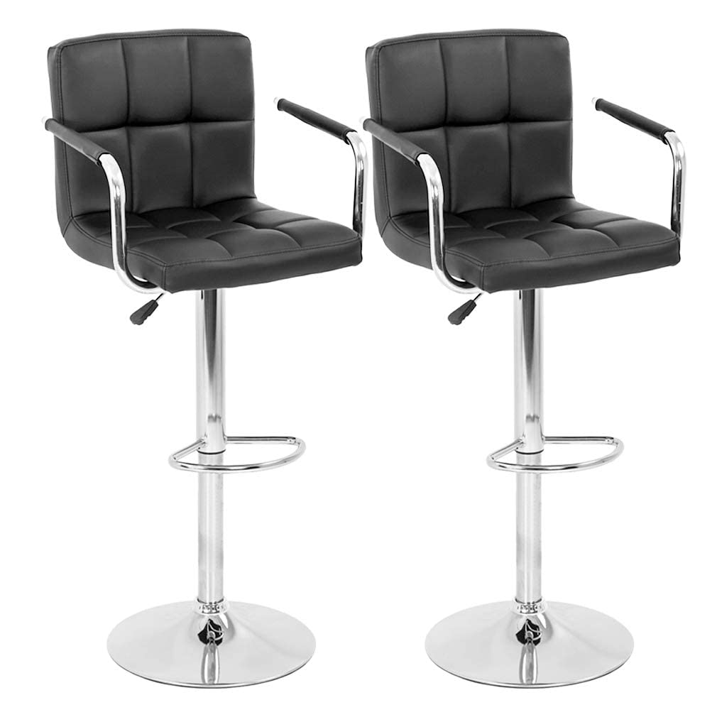2-Pack Black PU Leather Bar Stools with Arms & Back - Adjustable Swivel Counter Height Stools for Kitchen Island, Dining Counter & Home Bar | Comfortable Seating for Entertaining & Casual Dining