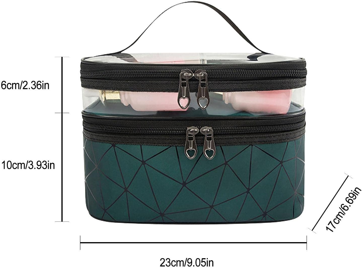 Eopzo Double Layer Waterproof Makeup Bag Organizer for Women - Travel Cosmetic Pouch & Toiletry Case - Perfect for Gym, Vacation, and Daily Use (Green)