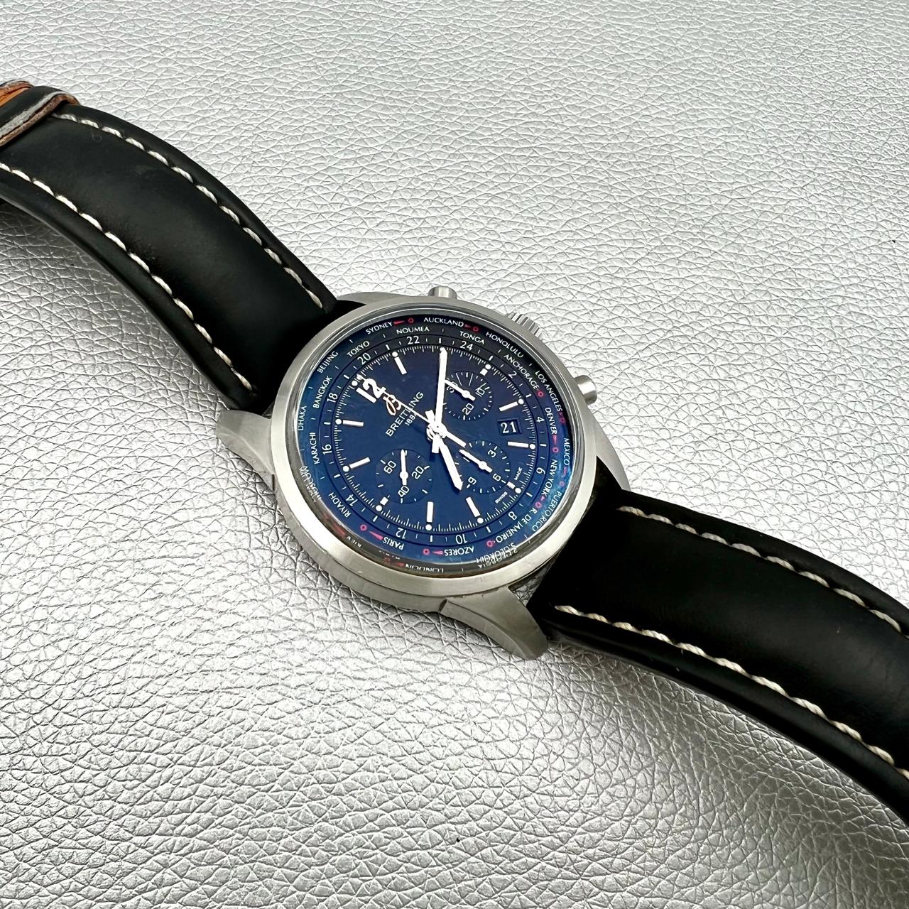 Breitling Transocean Chronograph Unitime Men's Luxury Watch - Stainless Steel Case, World Time Function - Perfect for Business Travel & Formal Occasions