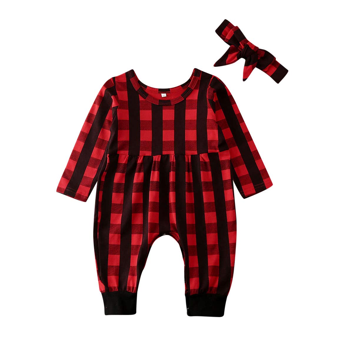 Adorable Newborn Baby Girl Christmas Outfit - Buffalo Plaid Ruffle Romper & Headband Set | Festive Holiday Photoshoot & Family Gathering Attire