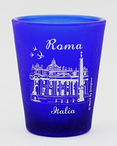 Rome Italy Vatican Cobalt Blue Frosted Shot Glass - Elegant 2oz Glassware for Liquor, Whiskey & Cocktails - Perfect for Parties, Gifts & Home Bar Decor