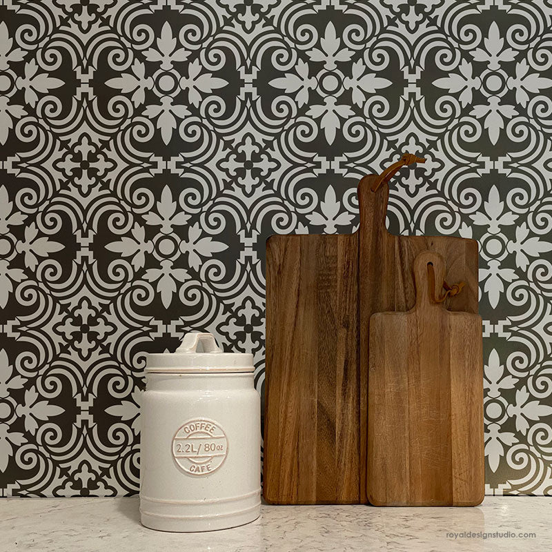 Augusta Tile Allover Stencil - Reusable DIY Wall Stencil for Home Decor, Bathroom & Kitchen Backsplash - Perfect for Painting Patterns on Walls, Floors, and Furniture