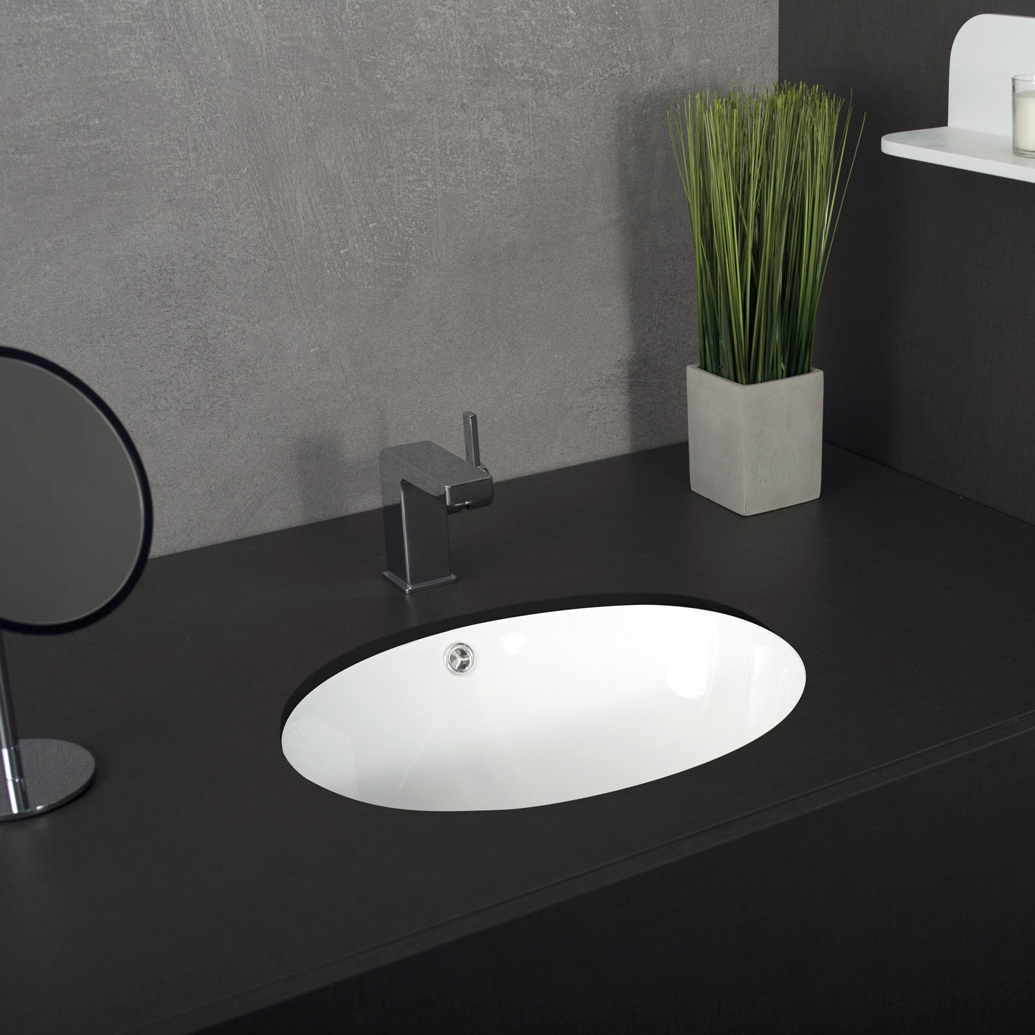DAX White Ceramic Undermount Bathroom Sink - 18 x 16 x 8 Inches Oval Single Bowl for Vanity & Powder Room (BSN 100) - Perfect for Modern Bathroom Renovation & Small Space Design