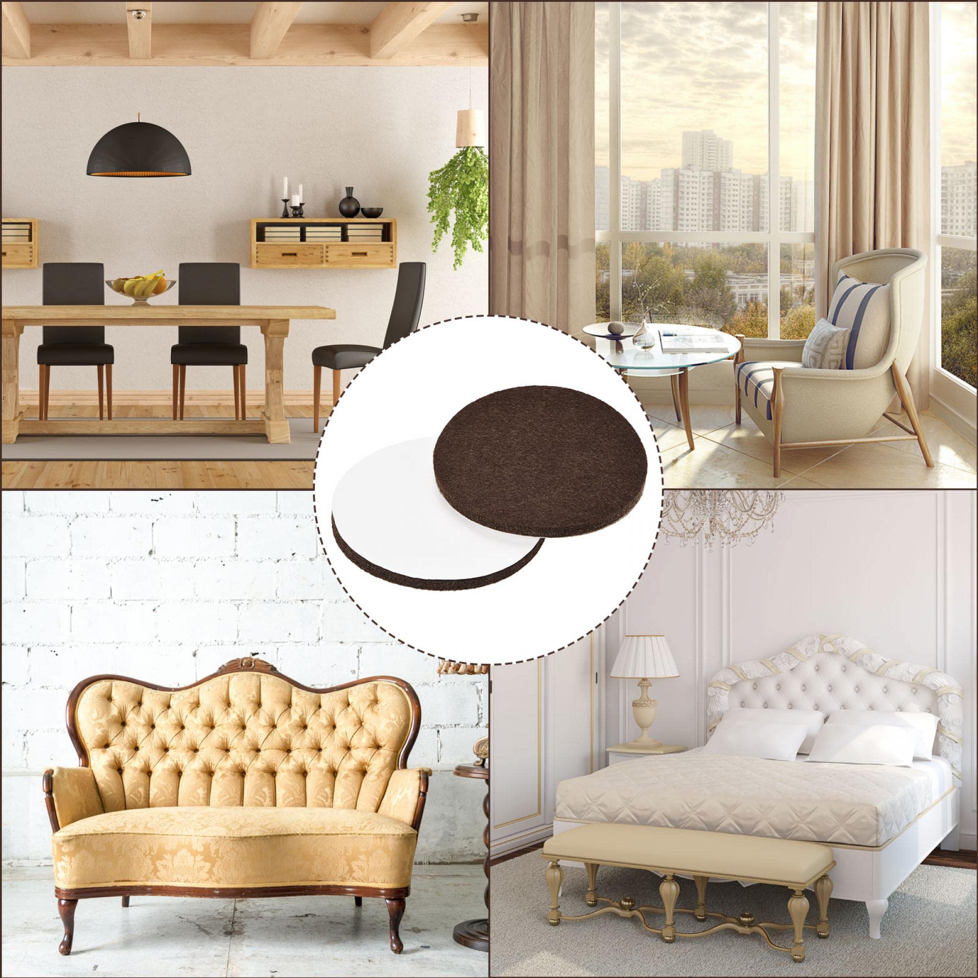 uxcell 75mm Self-Adhesive Felt Furniture Pads - Non-Slip, Anti-Scratch Round Felt Pads for Cabinet, Closet, Chair & Table Legs - Floor Protector Pads (Brown, 4-Pack) - Perfect for Hardwood Floors & Tile Surfaces