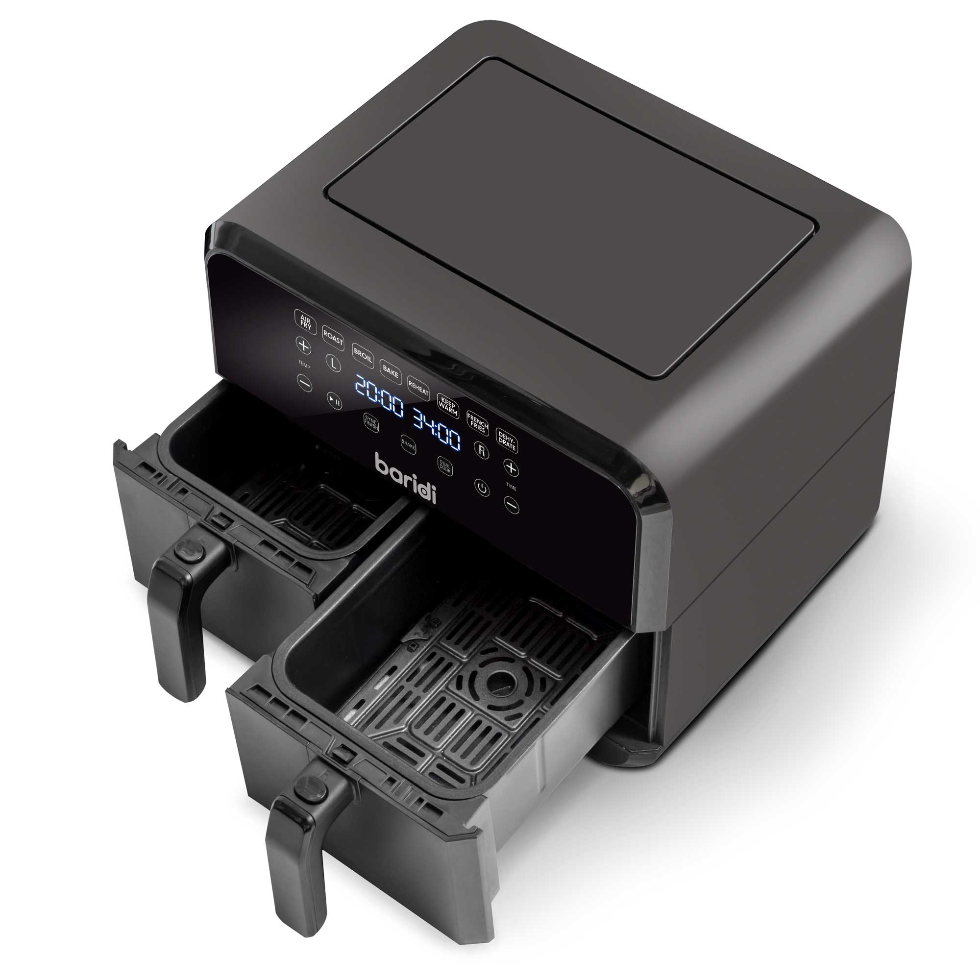 Baridi Dual Zone Air Fryer 8L - 1700W Power, 8 Preset Functions, Black (DH172) - Perfect for Family Cooking, Healthy Meals & Quick Snacks