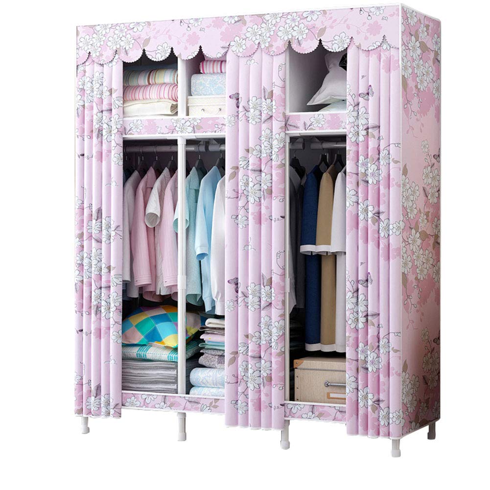 Portable Wardrobe Closet with Double Rod - Waterproof Fabric Storage Cabinet, Extra Strong & Durable Clothes Organizer (Pink, 130x45x170cm) - Perfect for Bedroom, Closet, Dorm Room & Small Space Storage Solutions