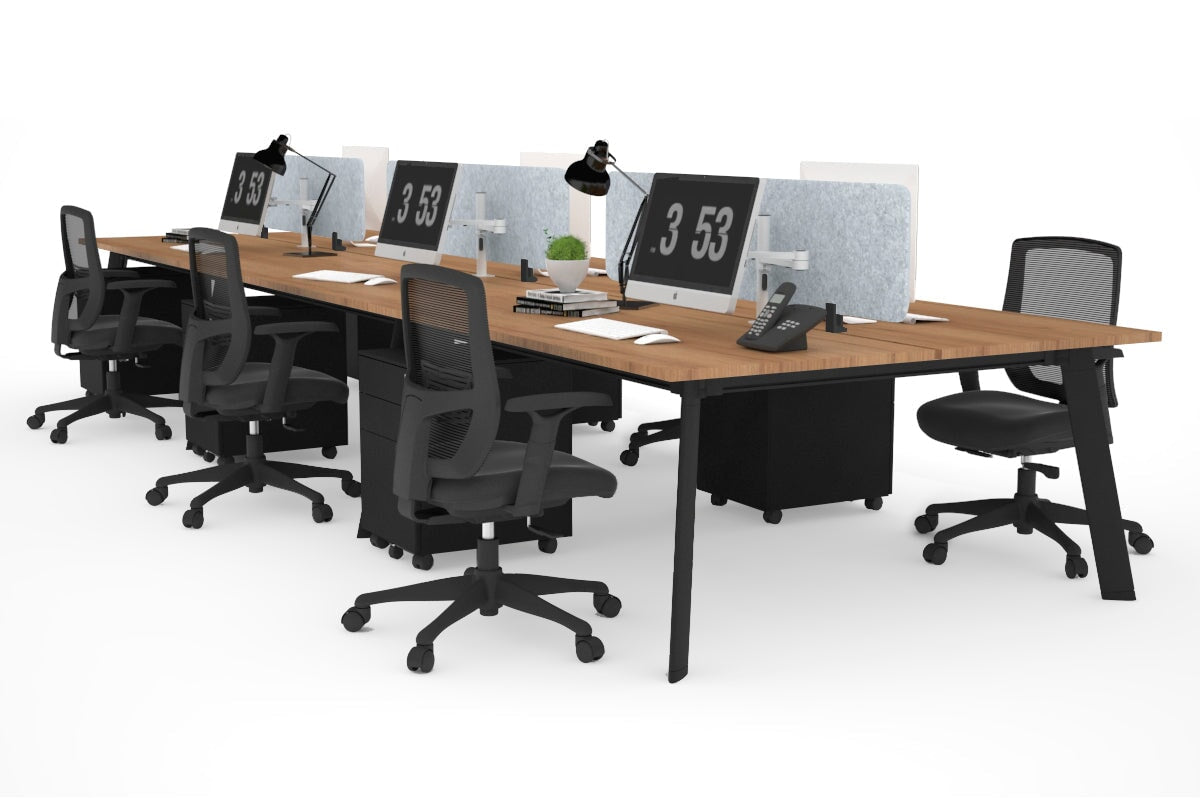 6-Person Workstation with Black Frame - 1400L x 700W Office Desk for Team Collaboration & Open Workspaces