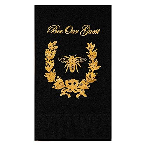 French Bee French Country Decor Disposable Paper Hand Towels - Black & Gold Wedding Guest Bathroom Towels (4.5