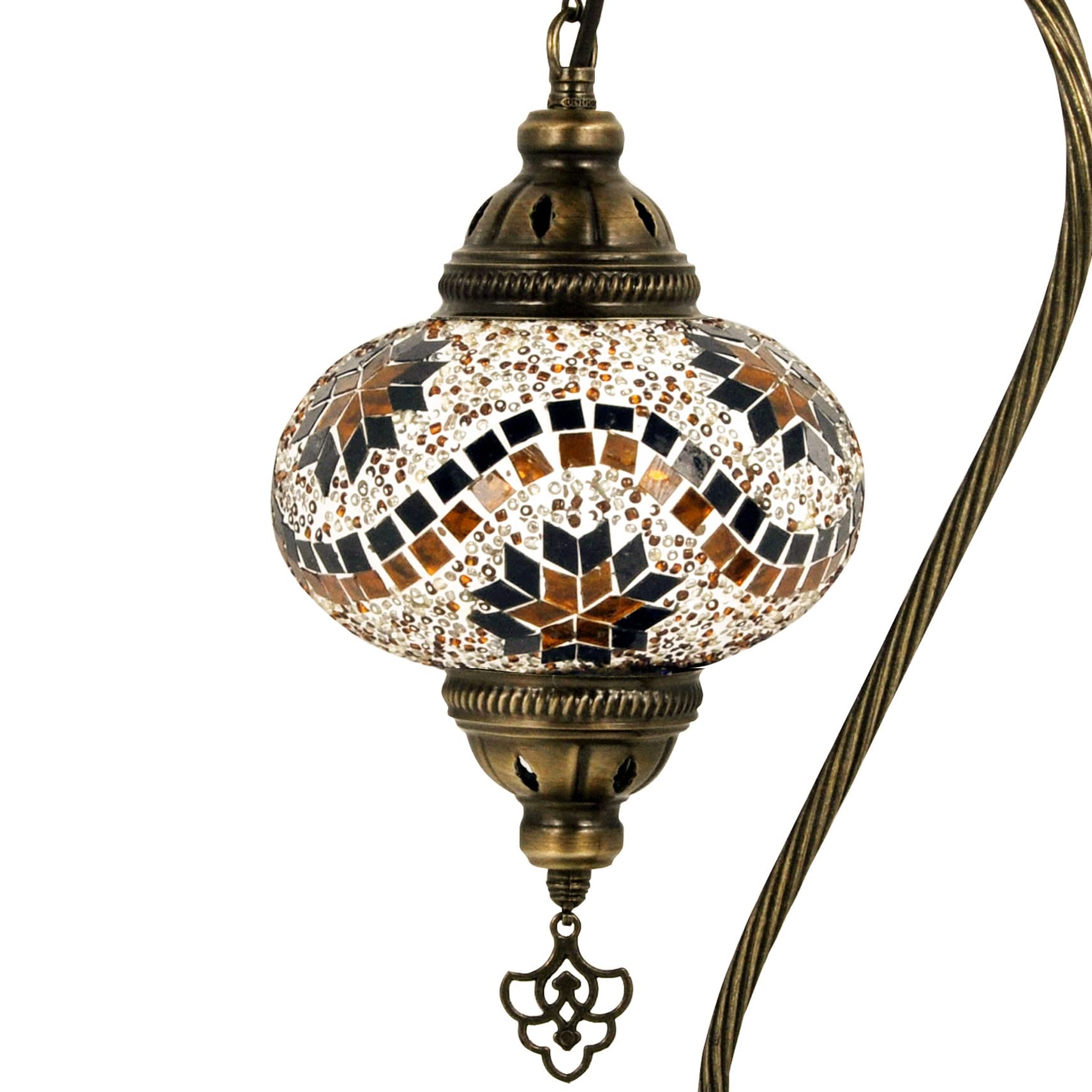 10 Styles Mosland Handmade Turkish Mosaic Table Lamp - Bronze Base Moroccan Tiffany Night Light with Swan Neck Design & LED Bulb for Bedroom, Living Room, Dining Room Decor (Brown) - Perfect for Home, Hotel, Restaurant Ambiance Lighting