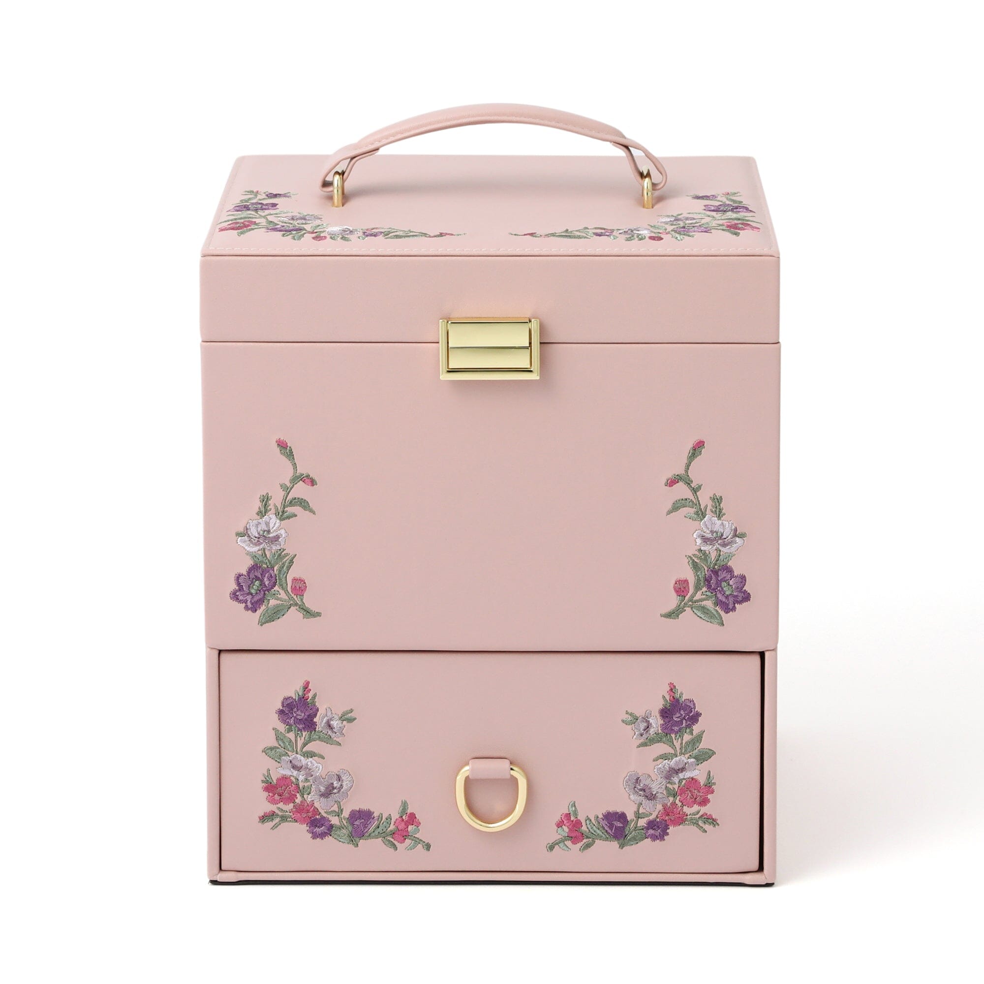 Elegant Pink Embroidery Flower Jewelry Box - Perfect for Gift Giving, Storage & Home Decor