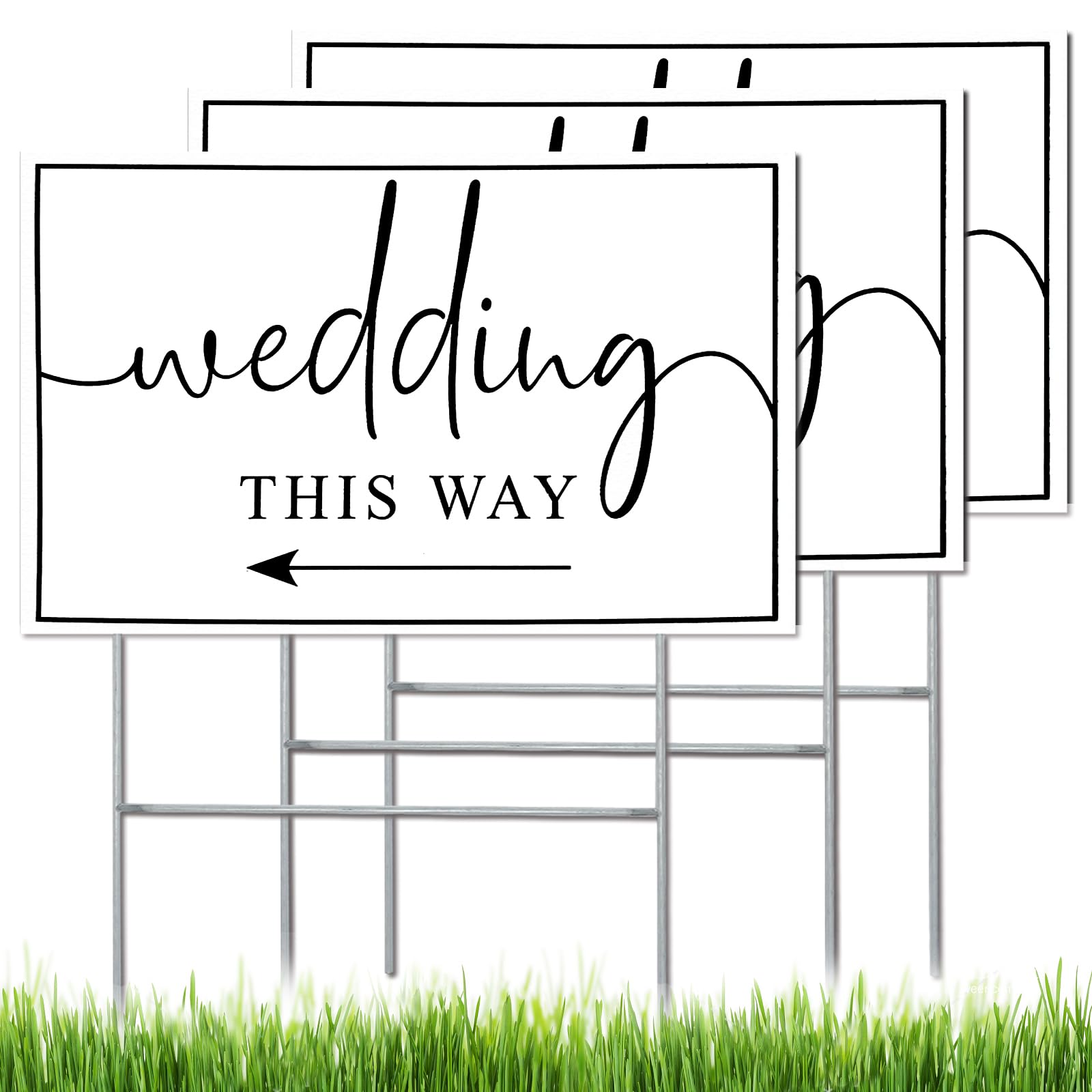 3 Packs Wedding Direction Arrow Signs with H Stakes - Double-Sided Printed Waterproof Plastic Arrows for Outdoor Wedding Decor (12x17 Inch) - Perfect for Lawn, Yard, and Garden Wedding Signage