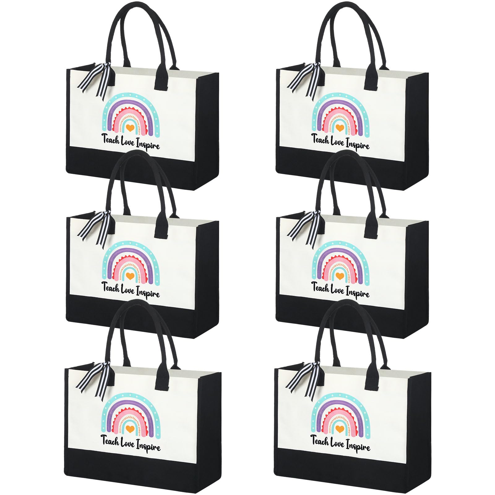 Sweetude 6 Pack Canvas Teacher Tote Bags - Durable Teacher Gift for Christmas, Women's Day & Retirement - Large Handle Tote for School, Work & Shopping (Perfect for Books, Supplies & Everyday Use)
