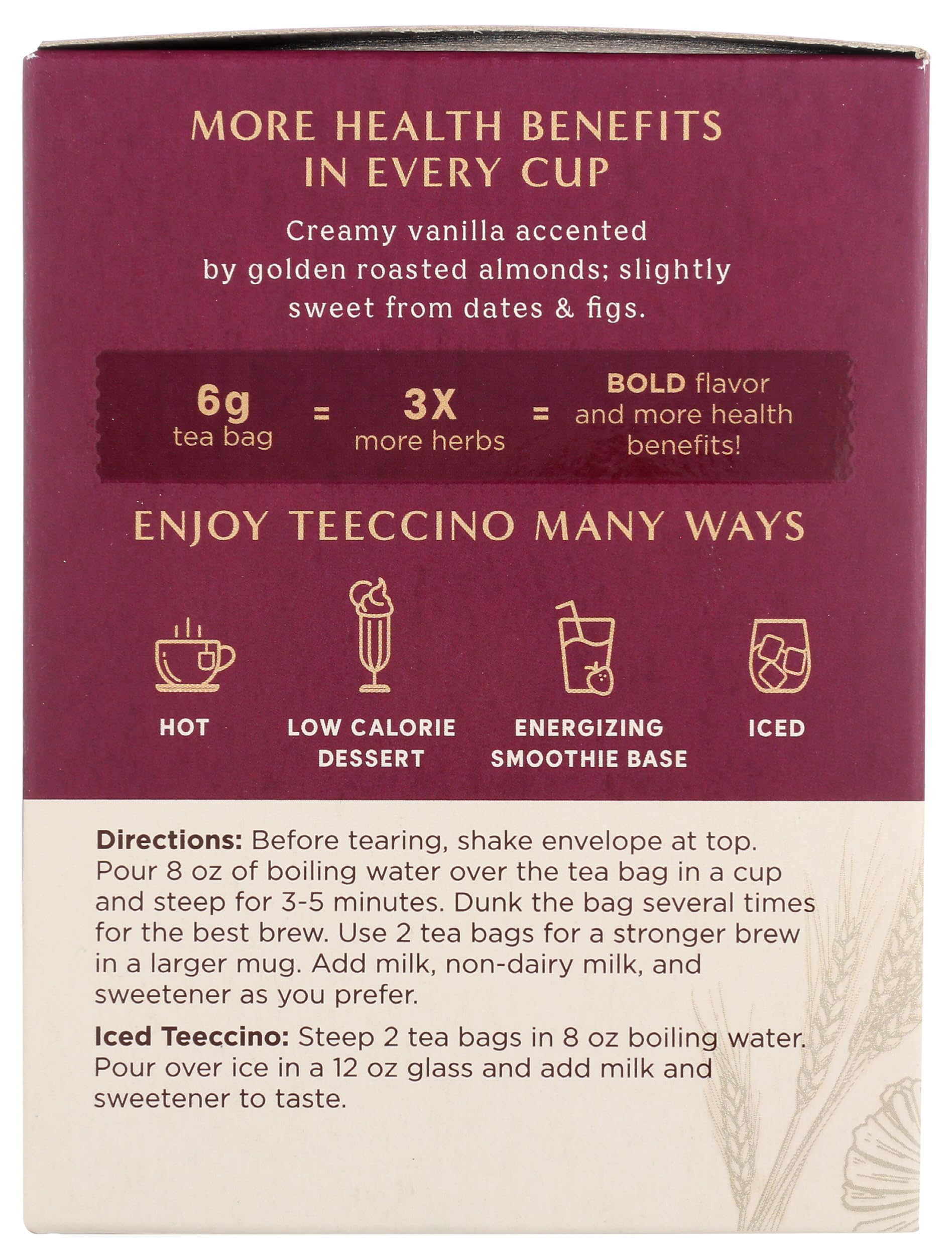 Teeccino Vanilla Nut Herbal Coffee Alternative Tea Bags - 10 Count | Caffeine-Free Herbal Tea for Relaxation & Morning Routine | Perfect for Coffee Lovers & Tea Enthusiasts