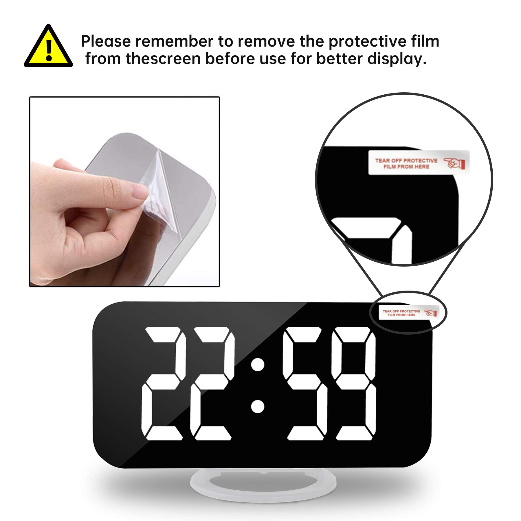 MOOGEE Digital Alarm Clock with Mirror & LED Display, 6.5
