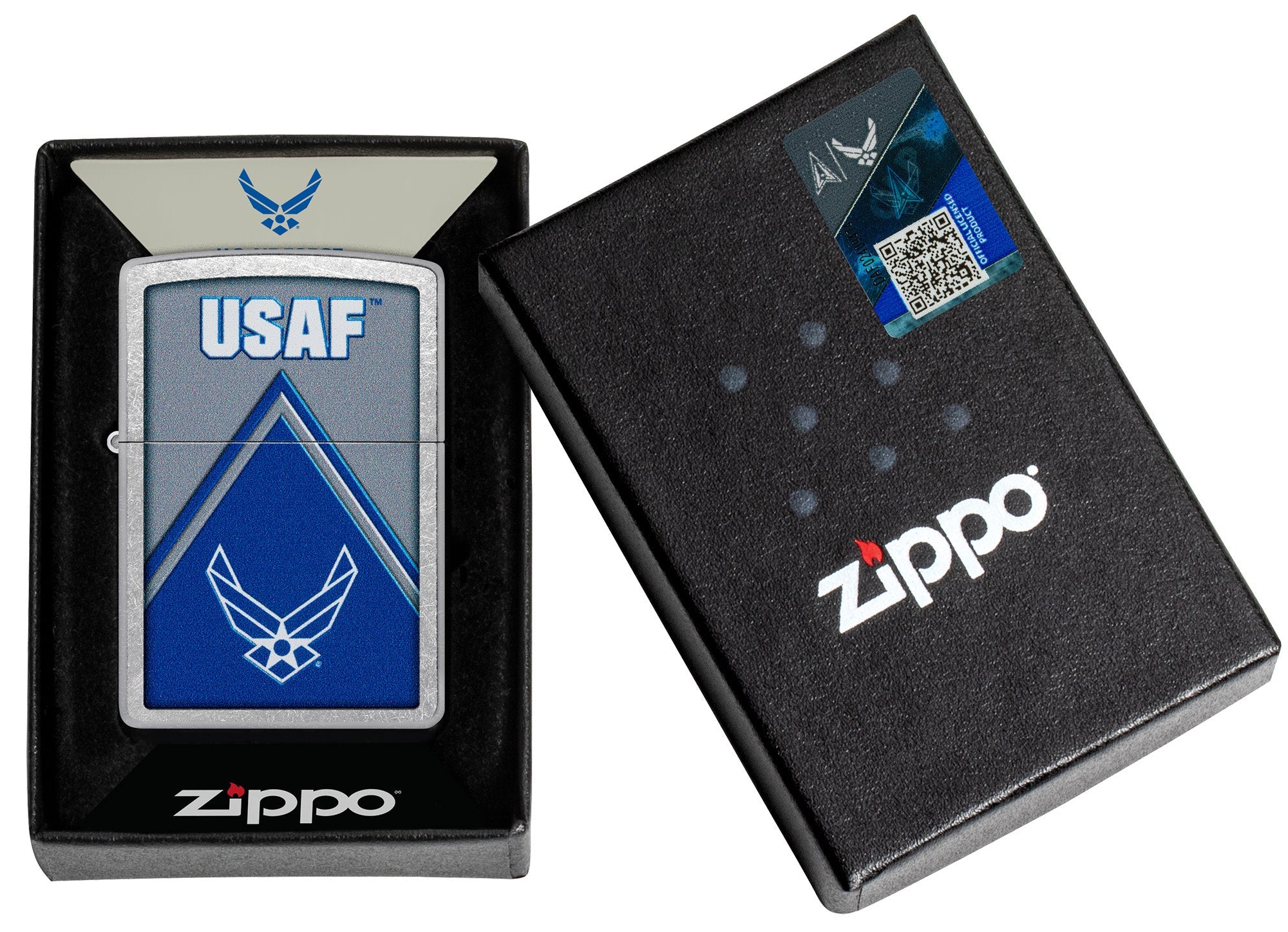 US Air Force Logo Chrome Zippo Lighter - Windproof Refillable Metal Lighter for Outdoor Camping, BBQ, Hiking & Everyday Carry (EDC)
