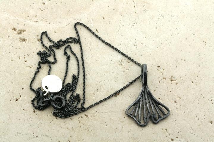 Oxidized Ginkgo Leaf Necklace - Sterling Silver Pendant for Women - Elegant Botanical Jewelry for Everyday Wear & Special Occasions