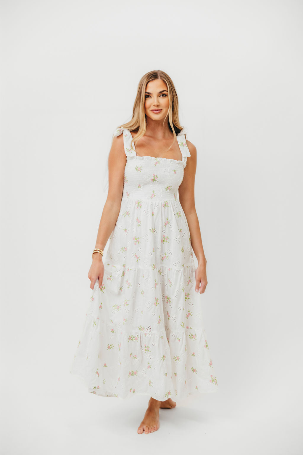Brinley Embroidered Floral Summer Dress for Women - White & Pink A-Line Sundress | Perfect for Beach Vacation, Garden Party & Date Night Outfits