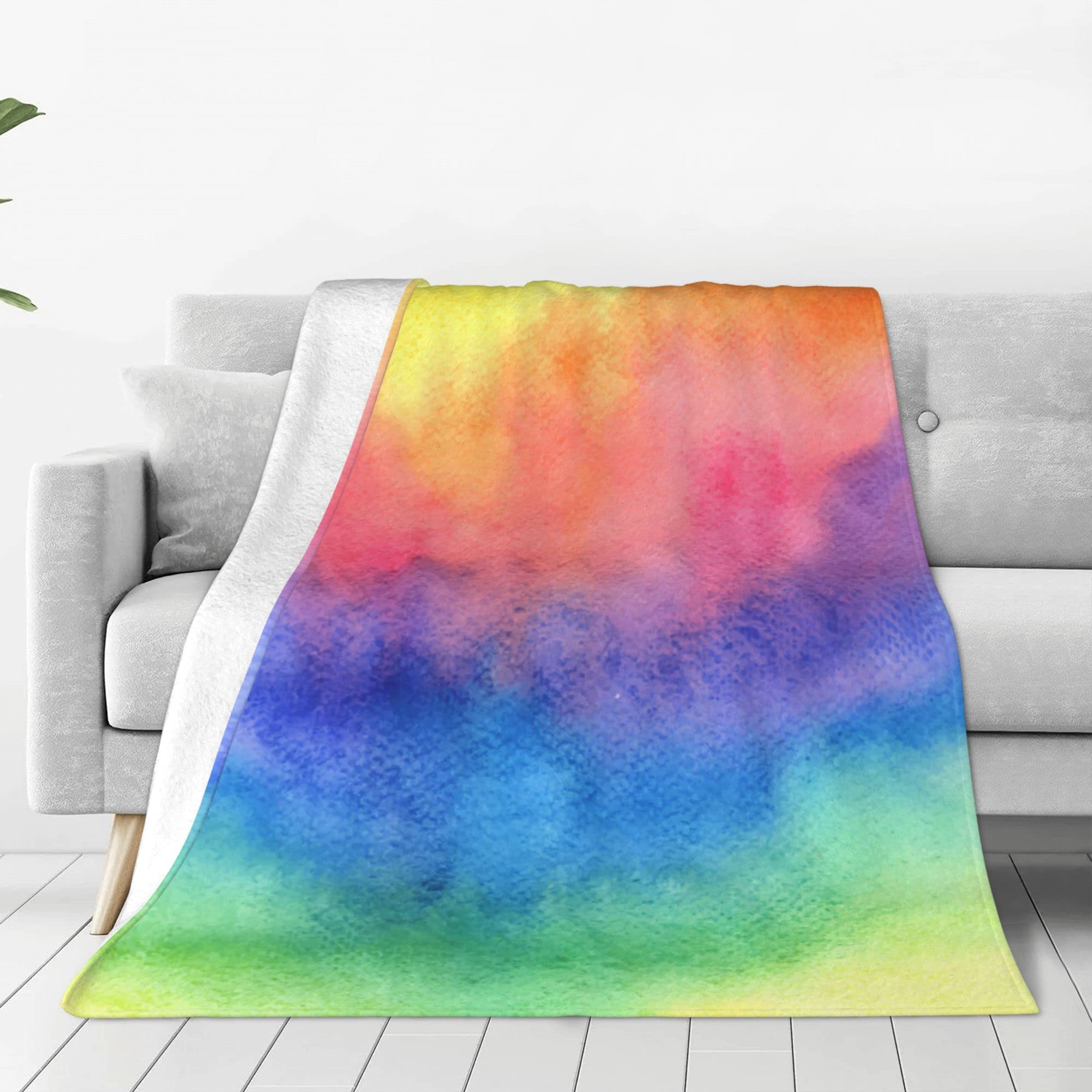 Soft & Warm Fleece Blankets for Couch, Sofa & Bed - All-Season Fuzzy Throw Blanket for Women & Men | Summer Cool Rainbow Watercolor Design | Perfect for Lounging, Netflix Nights & Cozy Home Decor