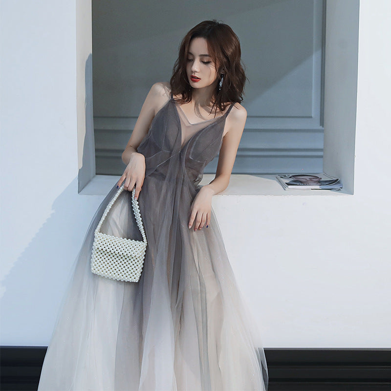 Elegant Gray Gradient Tulle Spaghetti Strap Prom Dress - Backless Long Evening Gown for Formal Events & Special Occasions | Perfect for Homecoming, Prom Night & Wedding Parties