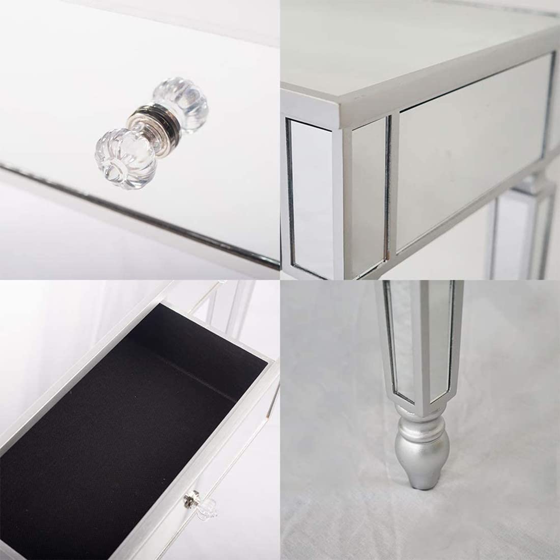Modern Silver Mirrored Vanity Desk with 3 Drawers - Glass Console Table & Makeup Dressing Table for Bedroom, Living Room, Entryway | Perfect for Makeup Organization, Home Decor & Small Space Solutions