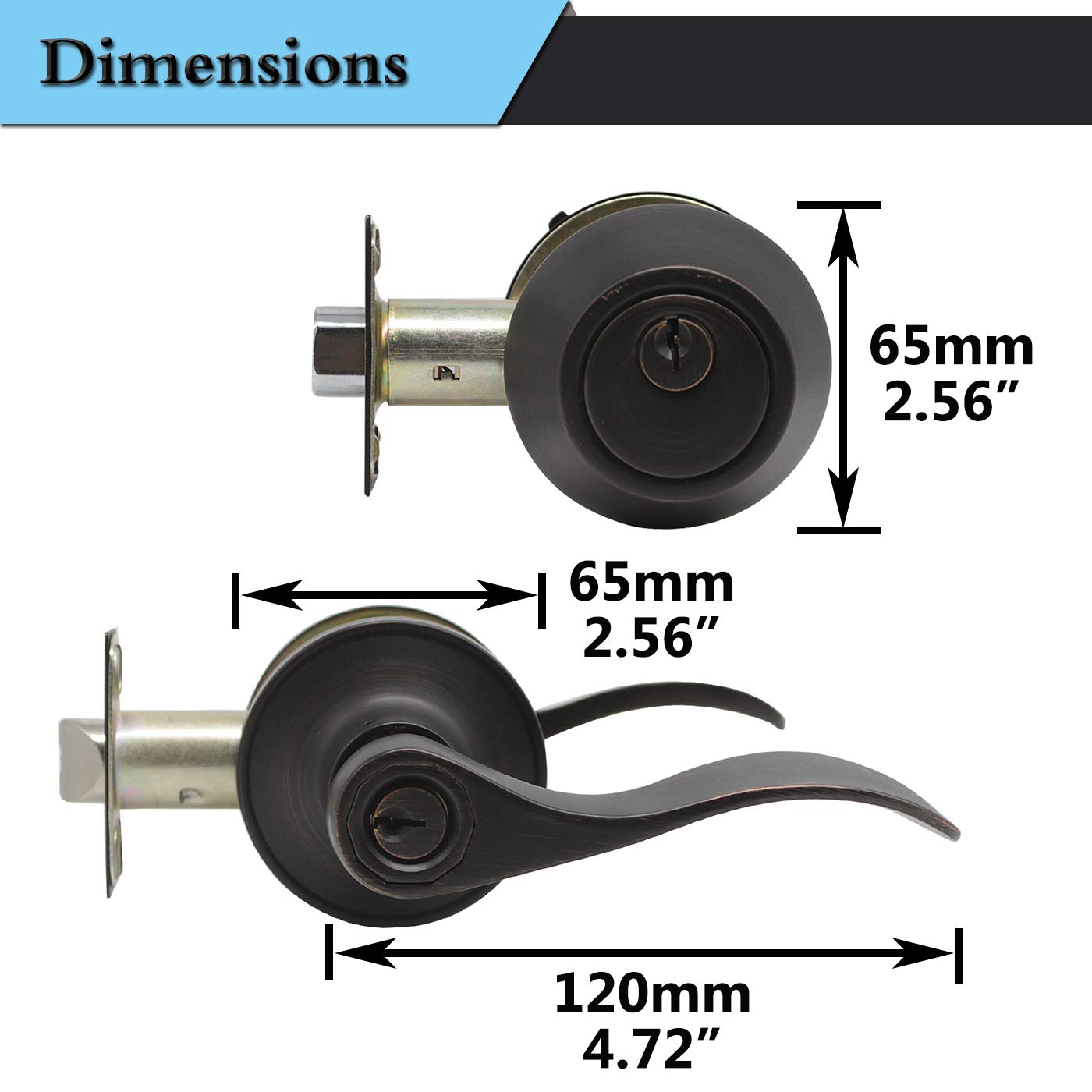 Gobrico 15-Piece Entry Door Lock Set - Single Cylinder Deadbolt & Exterior Front Door Lever Combo in Oil Rubbed Bronze (Keyed Alike) - Ideal for Home Security, Apartments, and Office Buildings