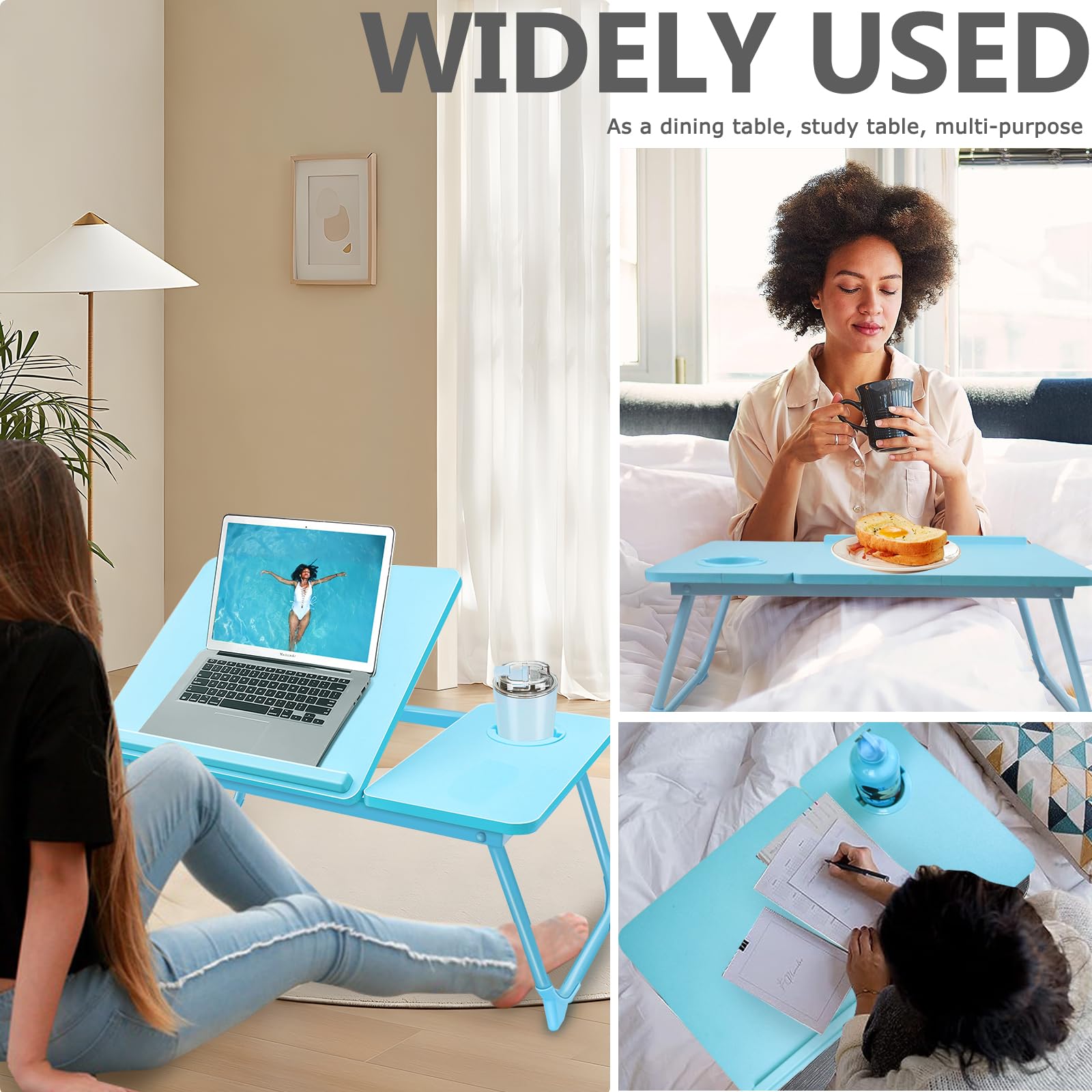 Portable Foldable Laptop Desk for Bed & Couch - Adjustable Bed Tray Table with Cup Holder for Kids & Adults - Perfect for Working, Studying, Reading or Eating in Bed, Sofa or Floor