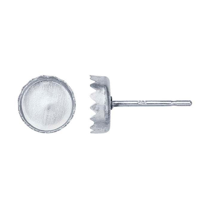 Sterling Silver Round Serrated Cabochon Post Earring Mountings 3mm-10mm - DIY Jewelry Making Supplies for Stud Earrings, Handmade Cabochon Settings - Perfect for Gemstone, Crystal, and Resin Jewelry Crafting
