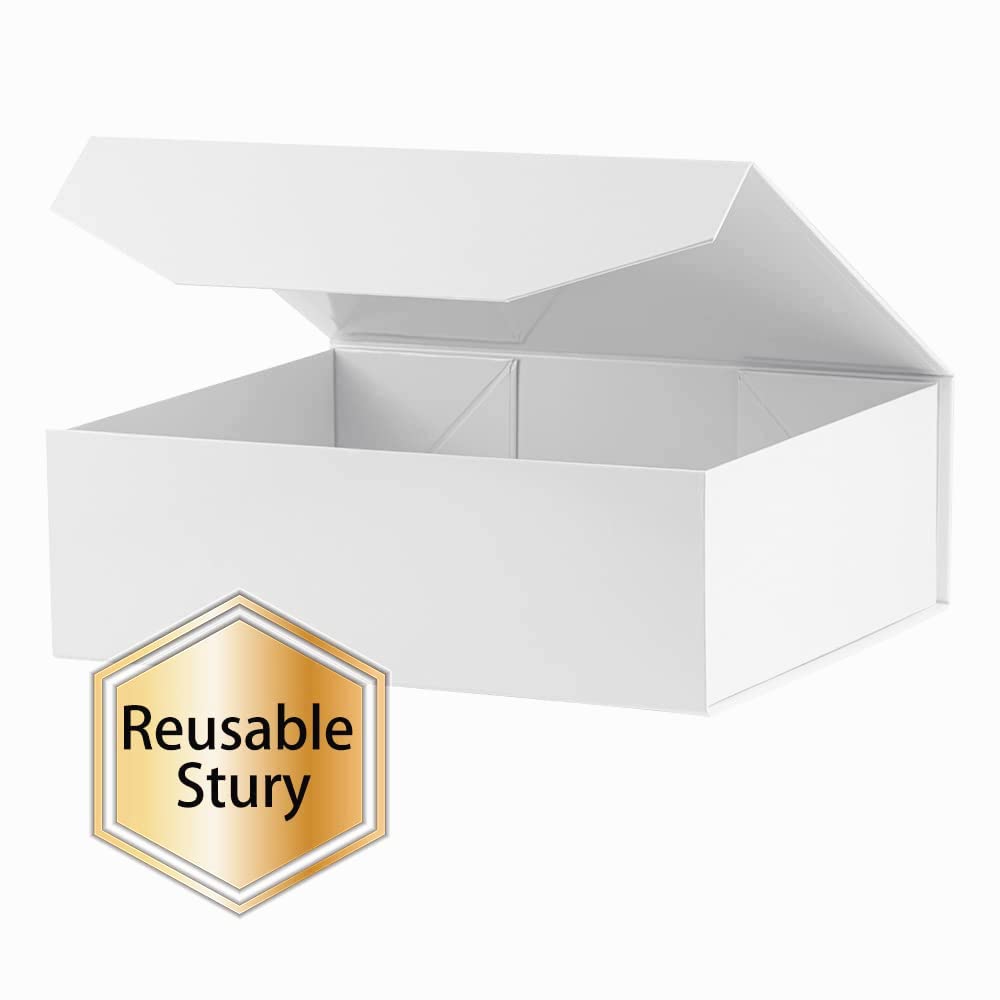 13x9x4 Inch White Large Gift Box with Lid - Magnetic Closure Collapsible Storage Box for Bridesmaid Proposals, Groomsman Gifts & Clothing | Reusable Glossy Wedding Gift Box for Jewelry, Cosmetics & Special Occasions