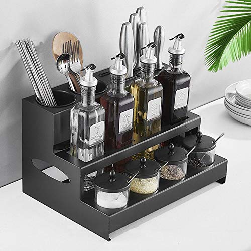 Premium 304 Stainless Steel Black Kitchen Spice Rack Set with Spice Jars - Multifunctional Seasoning Organizer for Countertop, Pantry & Cooking - AMUSYJM-0046