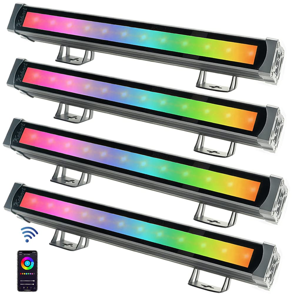45W RGBW LED Wash Light Bar - Smart APP Control, Waterproof 36-LED Wall Washer Lighting for Indoor/Outdoor Use - Perfect for DJ Stages, Weddings, Churches, Bars and Home Décor (4-Pack)