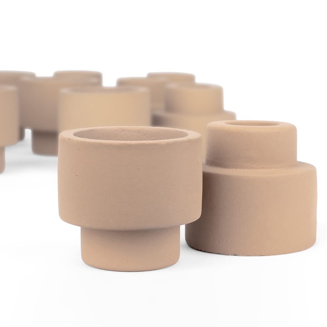 Koyal Wholesale Matte Terracotta Ceramic Reversible Candle Holders - Set of 12 Tall & Large Candle Vases for Wedding Centerpieces, Table Decor, and Home Decoration