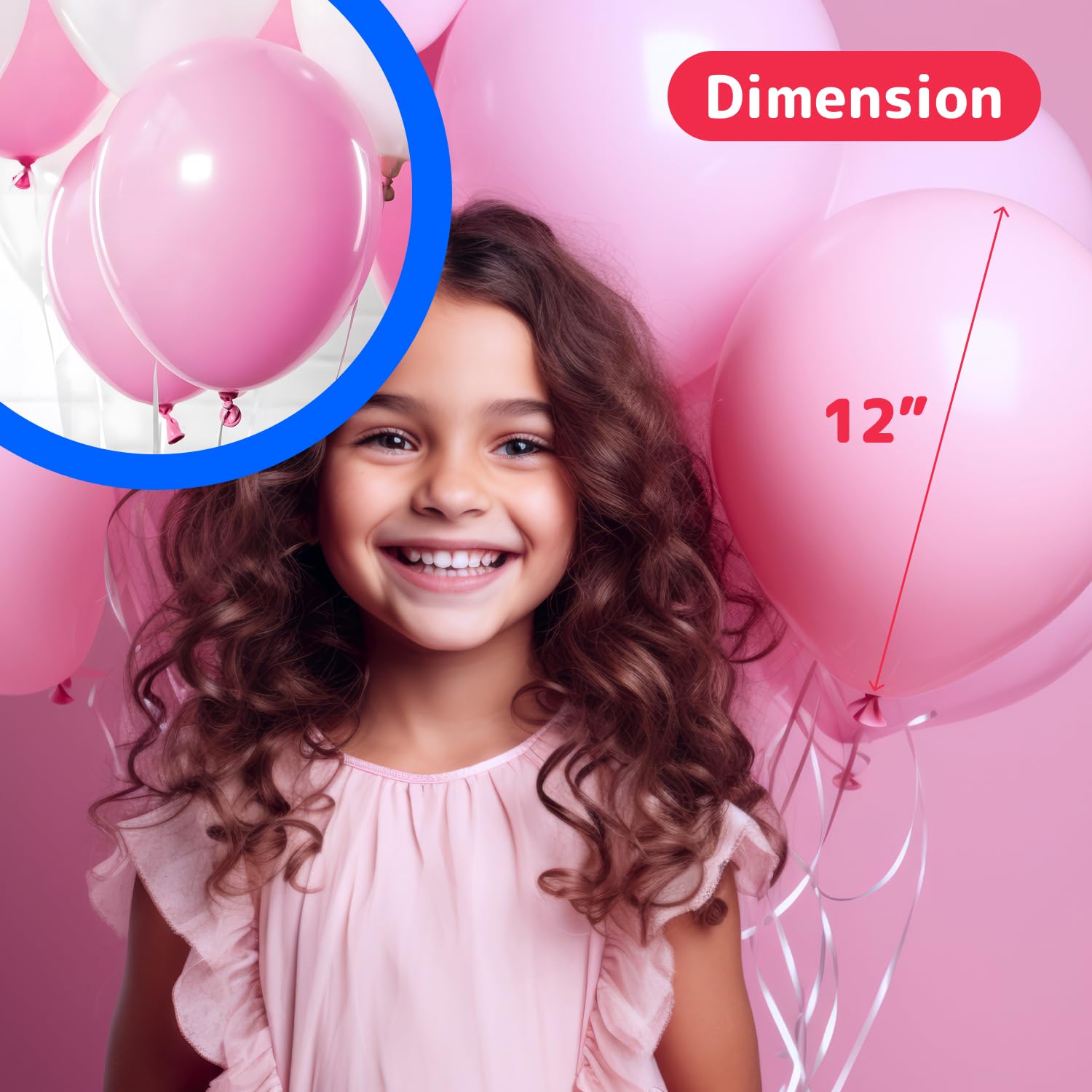 Prextex 75-Pack 12 Inch Pink Party Balloons with Matching Ribbon - Helium Quality for Pink Theme Parties, Weddings, Baby Showers & Birthday Decorations - Perfect for Balloon Arches, Backdrops and Party Supplies