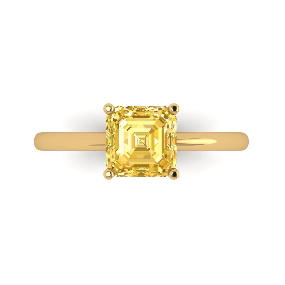 1.50 ct Natural Yellow Citrine Asscher Cut Solitaire Engagement Ring - 14k Yellow Gold Bridal Designer Anniversary Jewelry for Women - Perfect for Proposals, Weddings & Special Occasions