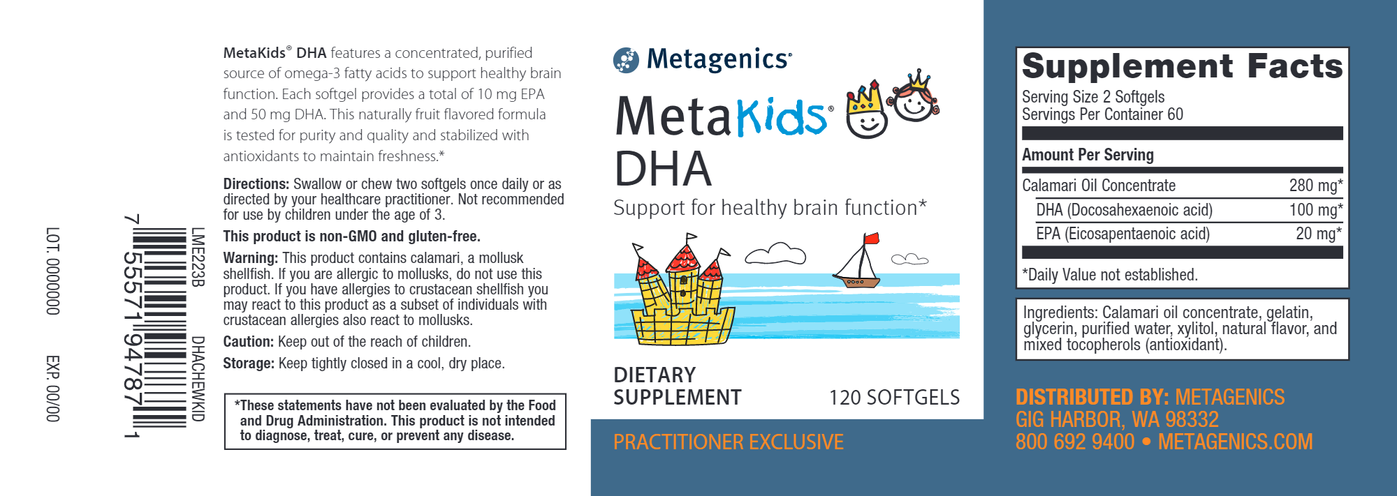 Metakids DHA 120 Softgels - Premium Omega-3 Supplement for Kids Brain Development & Focus - Supports Learning, Memory & Cognitive Function - Perfect for School, Study & Daily Nutrition